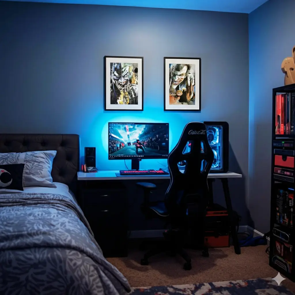 Print batman et print joker accroché dans des tableaux dans une chambre enfant - creation lucile espascenic , art print