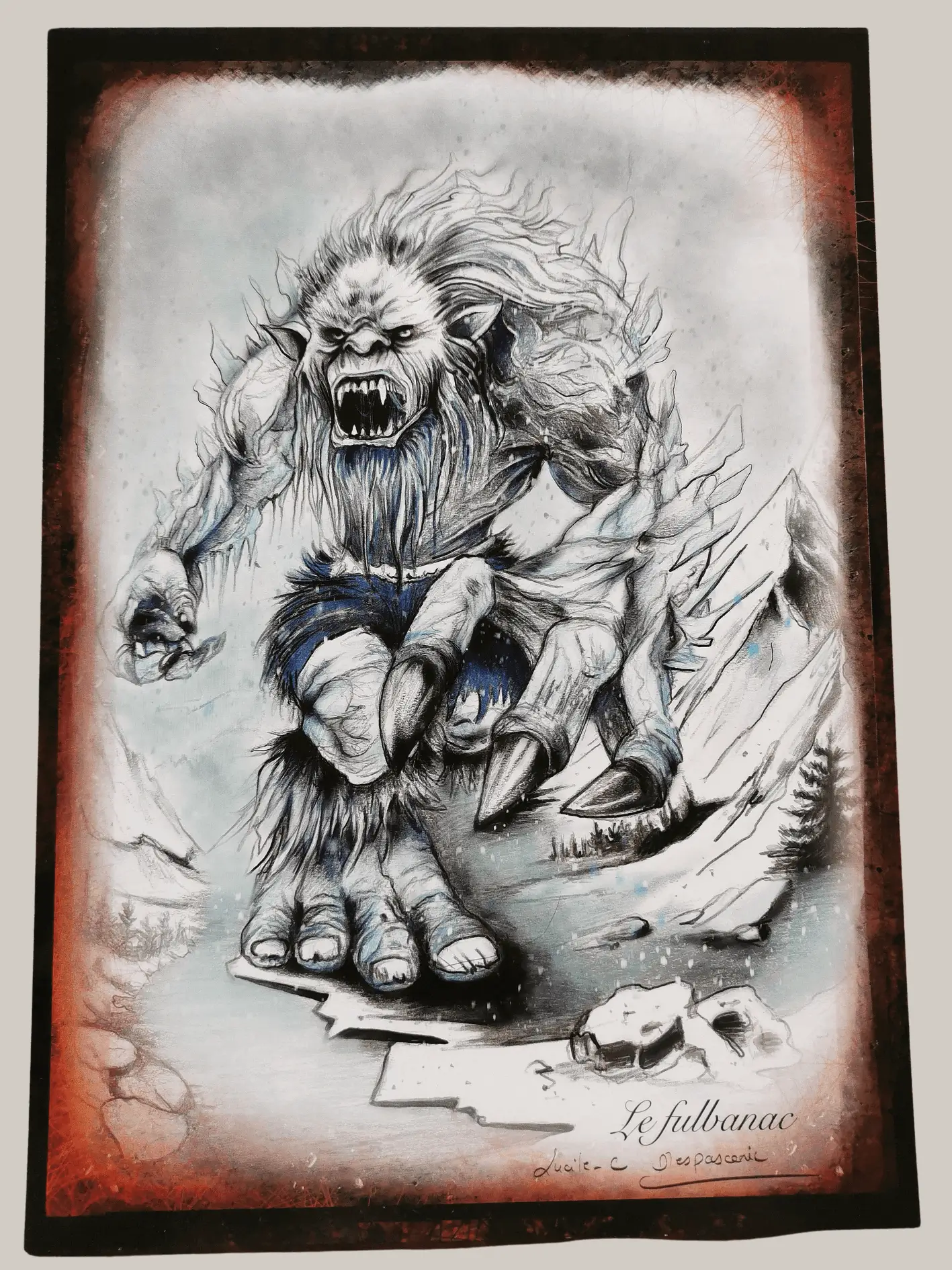 Illustration Yéti - Créature mythique des neiges, art fantastique - Print Lucile Espascenic Tattoo